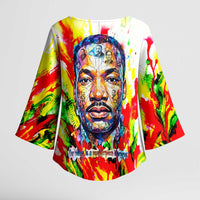 MLK Black Excellence Kimono Sleeve Blouse Martin Luther King Jr Colorful Abstract Watercolor