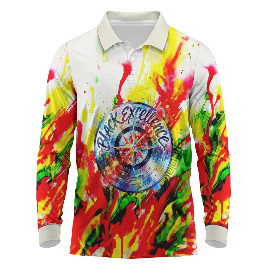 MLK Black Excellence Long Sleeve Polo Shirt Martin Luther King Jr Colorful Abstract Watercolor