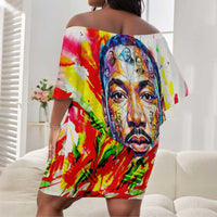 MLK Black Excellence Off Shoulder Short Dress Martin Luther King Jr Colorful Abstract Watercolor