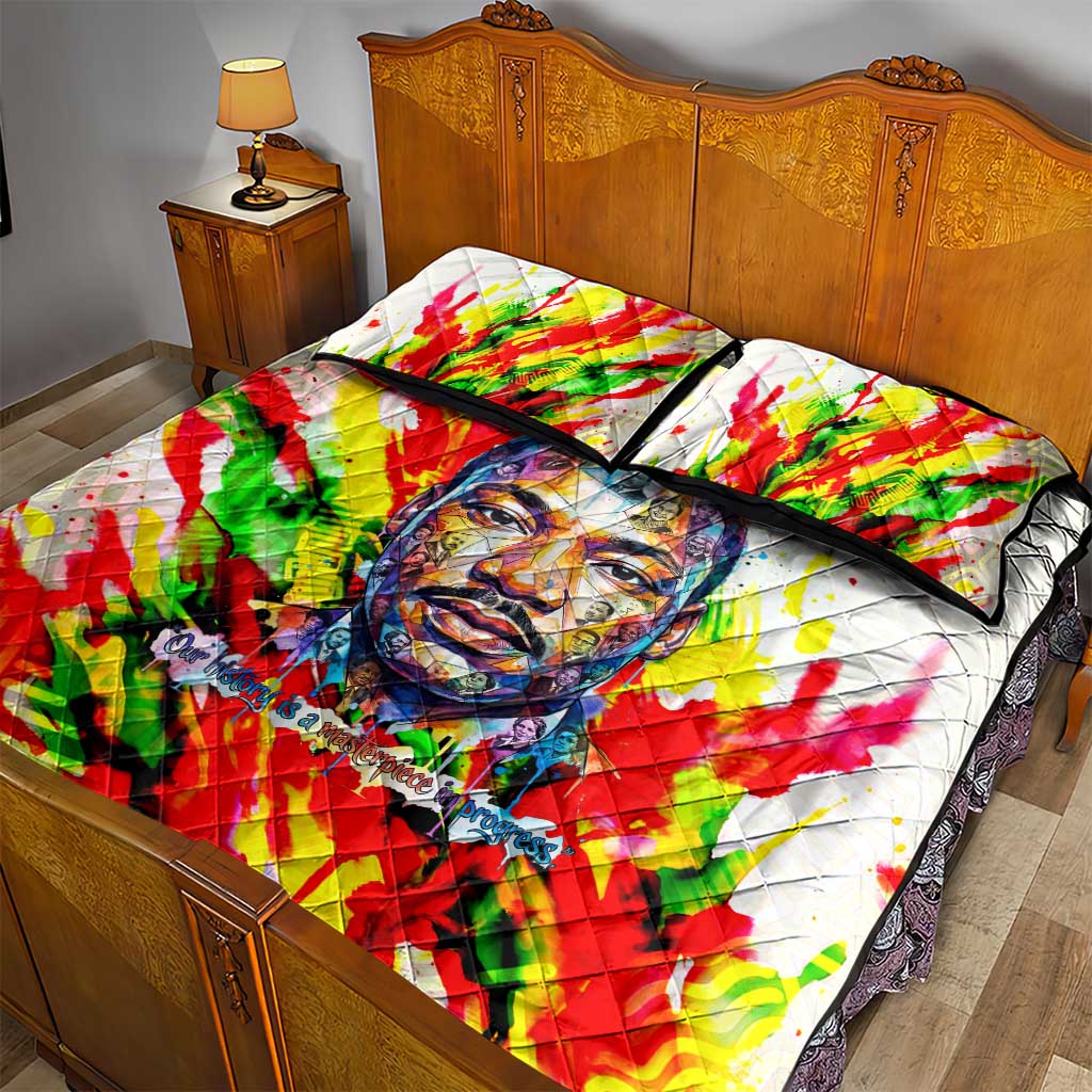 MLK Black Excellence Quilt Bed Set Martin Luther King Jr Colorful Abstract Watercolor