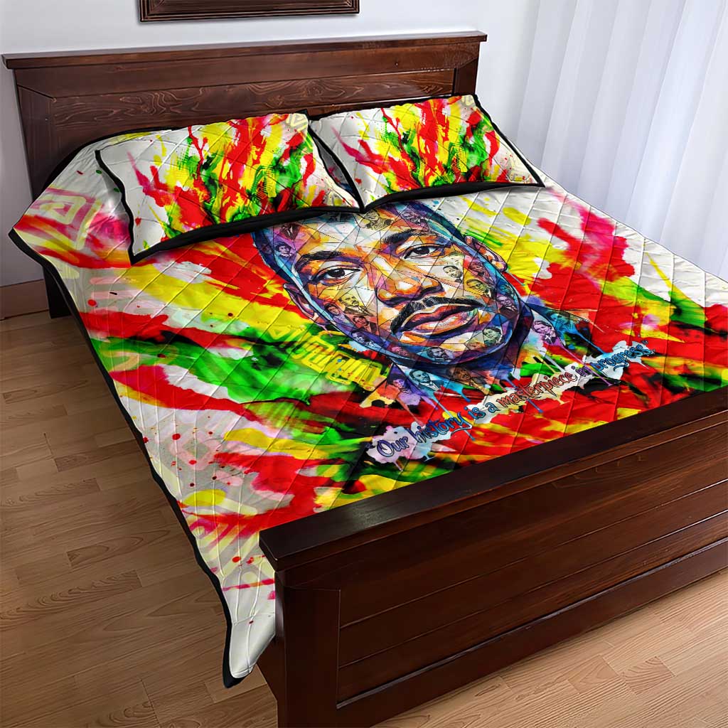 MLK Black Excellence Quilt Bed Set Martin Luther King Jr Colorful Abstract Watercolor