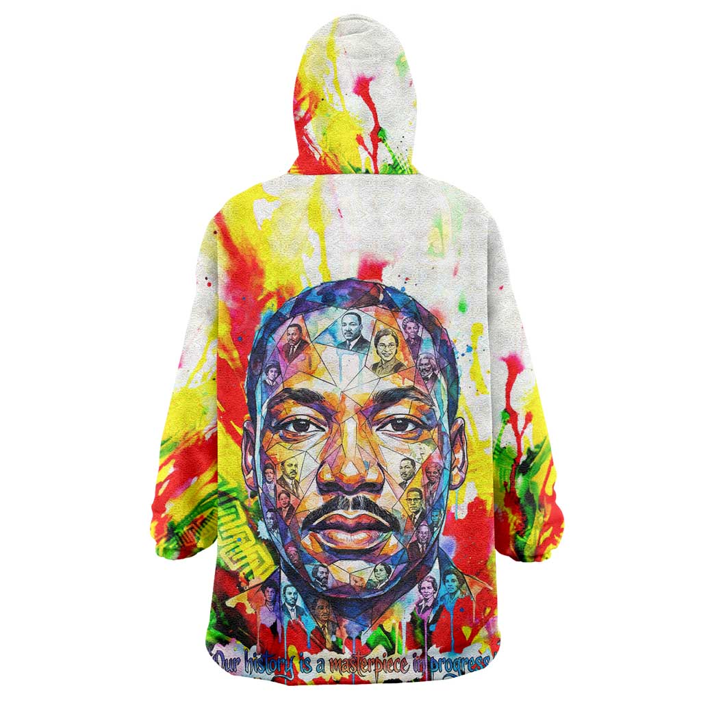 MLK Black Excellence Wearable Blanket Hoodie Martin Luther King Jr Colorful Abstract Watercolor
