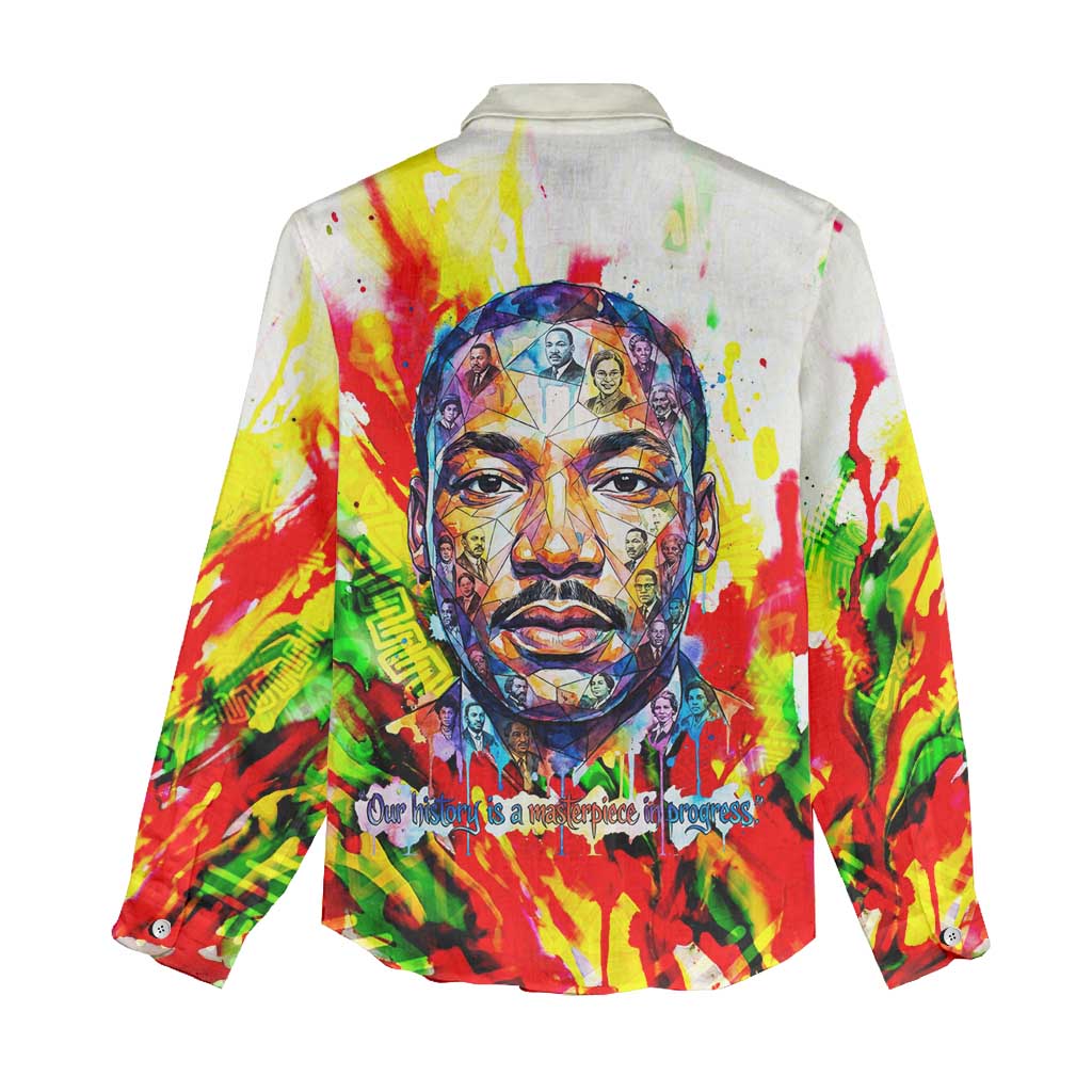MLK Black Excellence Women Casual Shirt Martin Luther King Jr Colorful Abstract Watercolor
