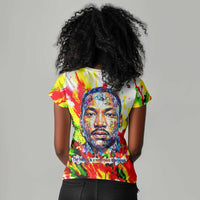 MLK Black Excellence Women V-Neck T-Shirt Martin Luther King Jr Colorful Abstract Watercolor