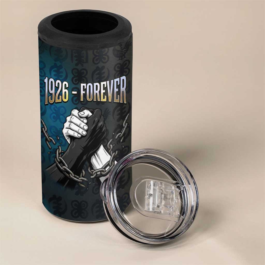 1926 Forever Black History Month 4 in 1 Can Cooler Tumbler Broken Chains Freedom Adinkra Symbol