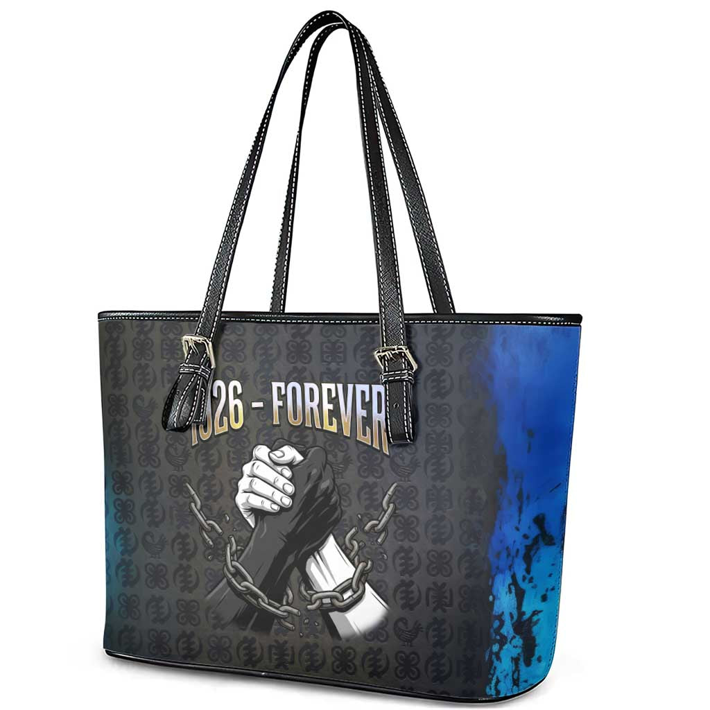1926 Forever Black History Month Leather Tote Bag Broken Chains Freedom Adinkra Symbol