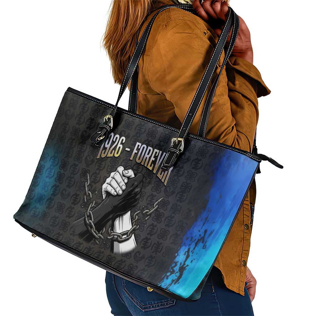 1926 Forever Black History Month Leather Tote Bag Broken Chains Freedom Adinkra Symbol