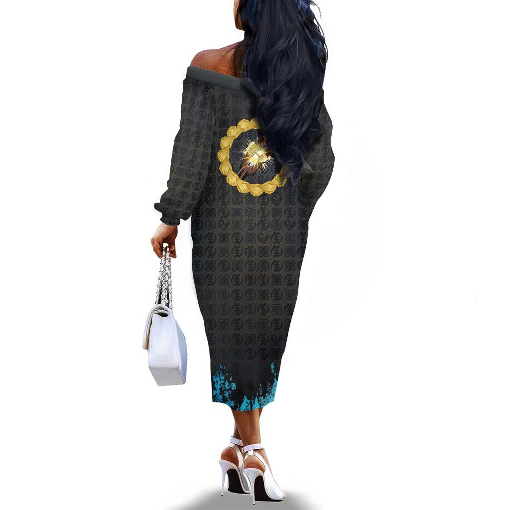 1926 Forever Black History Month Off The Shoulder Long Sleeve Dress Broken Chains Freedom Adinkra Symbol