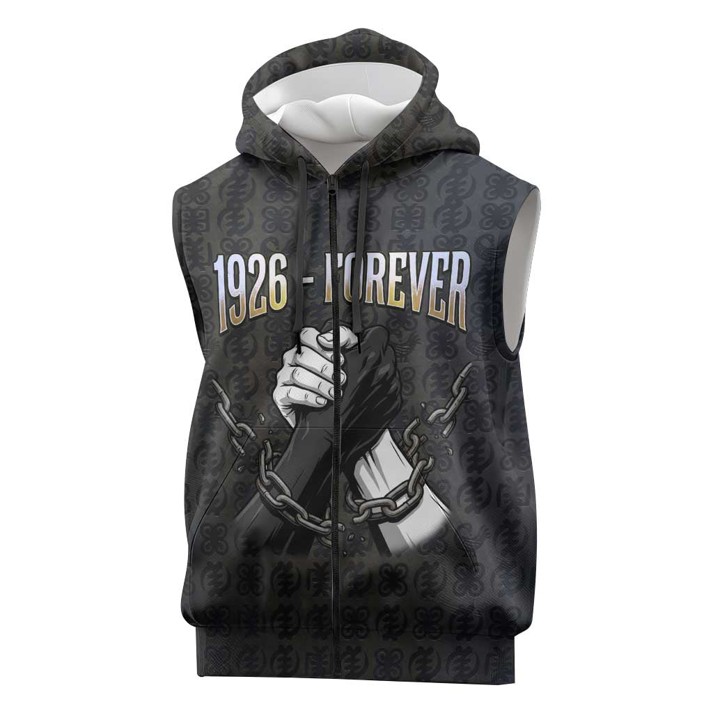 1926 Forever Black History Month Sleeveless Zip Hoodie Broken Chains Freedom Adinkra Symbol
