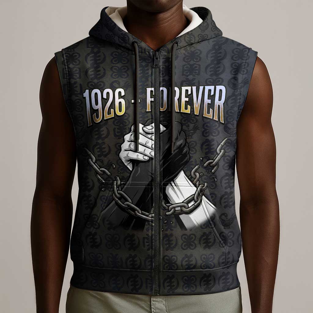 1926 Forever Black History Month Sleeveless Zip Hoodie Broken Chains Freedom Adinkra Symbol