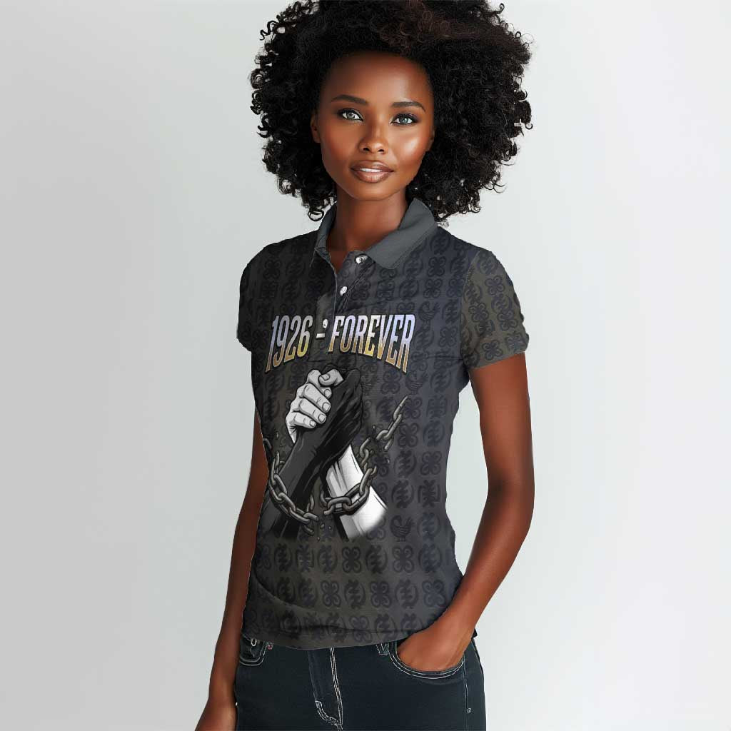 1926 Forever Black History Month Women Polo Shirt Broken Chains Freedom Adinkra Symbol