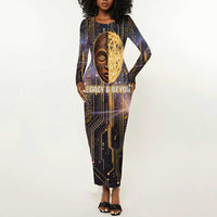 Afrofuturism Legacy Beyond Long Sleeve Bodycon Dress African Astronaut Galaxy Mask