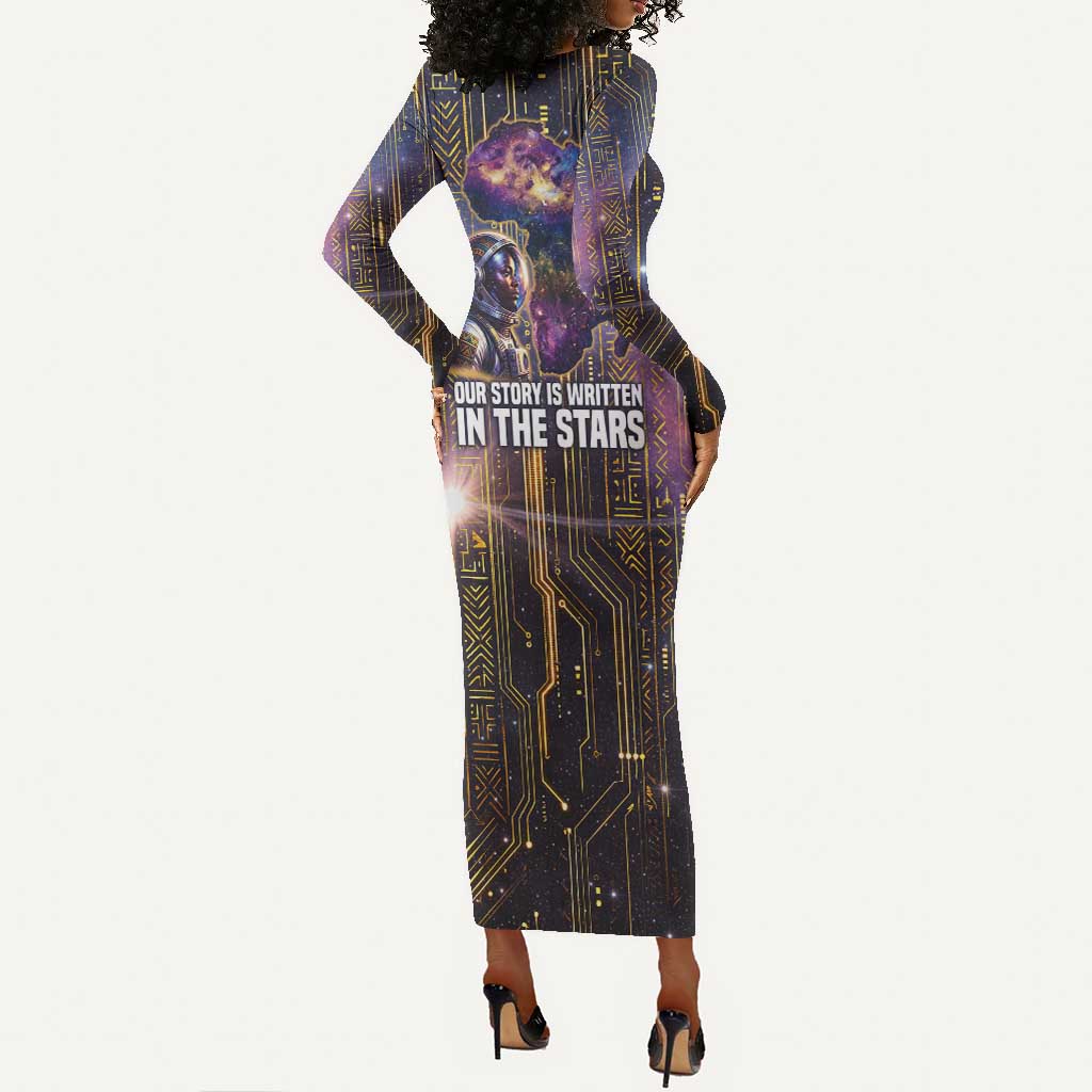 Afrofuturism Legacy Beyond Long Sleeve Bodycon Dress African Astronaut Galaxy Mask