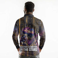 Afrofuturism Legacy Beyond Long Sleeve Polo Shirt African Astronaut Galaxy Mask