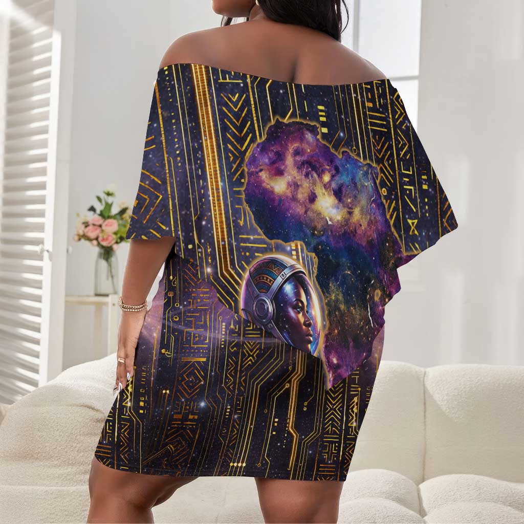 Afrofuturism Legacy Beyond Off Shoulder Short Dress African Astronaut Galaxy Mask