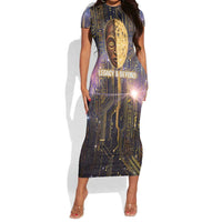 Afrofuturism Legacy Beyond Short Sleeve Bodycon Dress African Astronaut Galaxy Mask