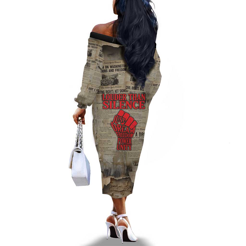 Louder Than Silence African Off The Shoulder Long Sleeve Dress Civil Rights News Megaphone