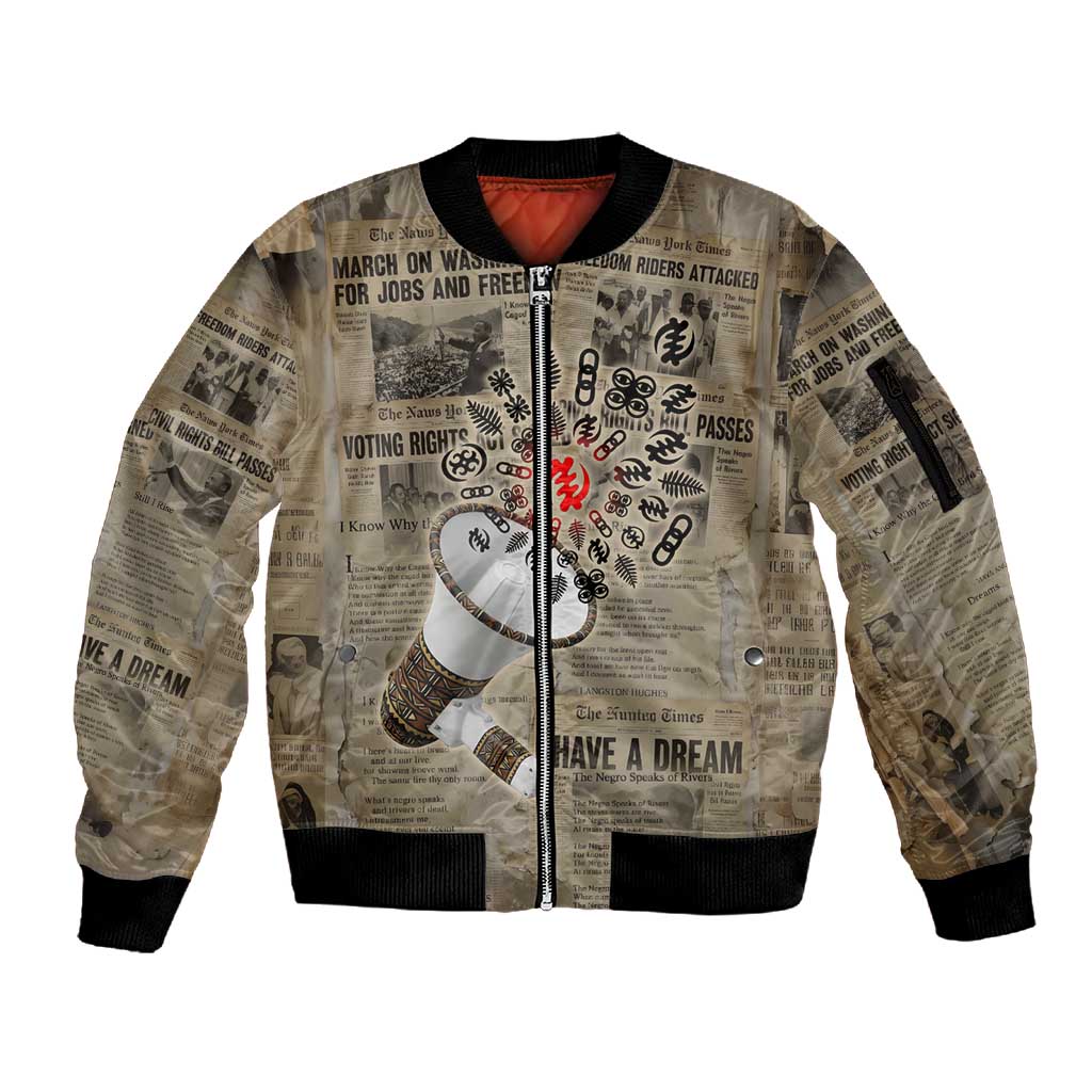Louder Than Silence African Sleeve Zip Bomber Jacket Civil Rights News Megaphone