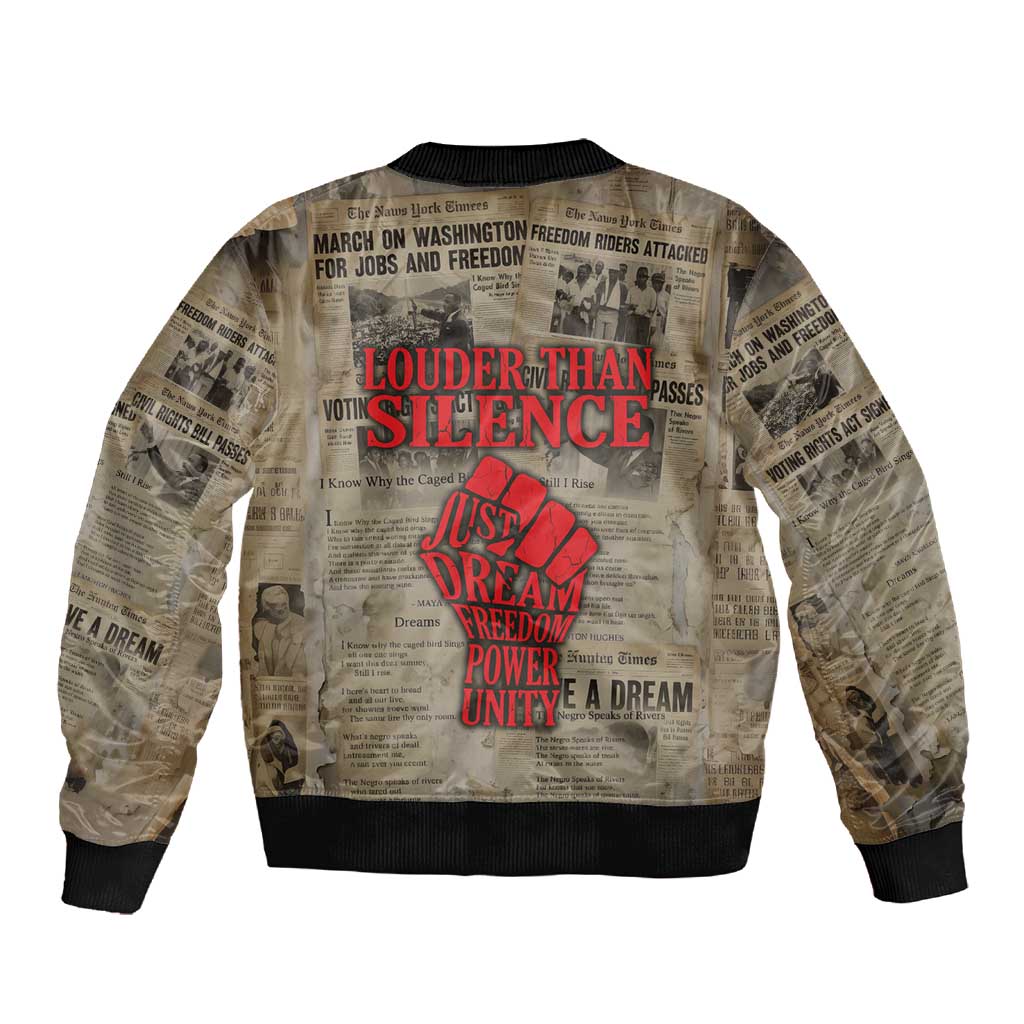 Louder Than Silence African Sleeve Zip Bomber Jacket Civil Rights News Megaphone