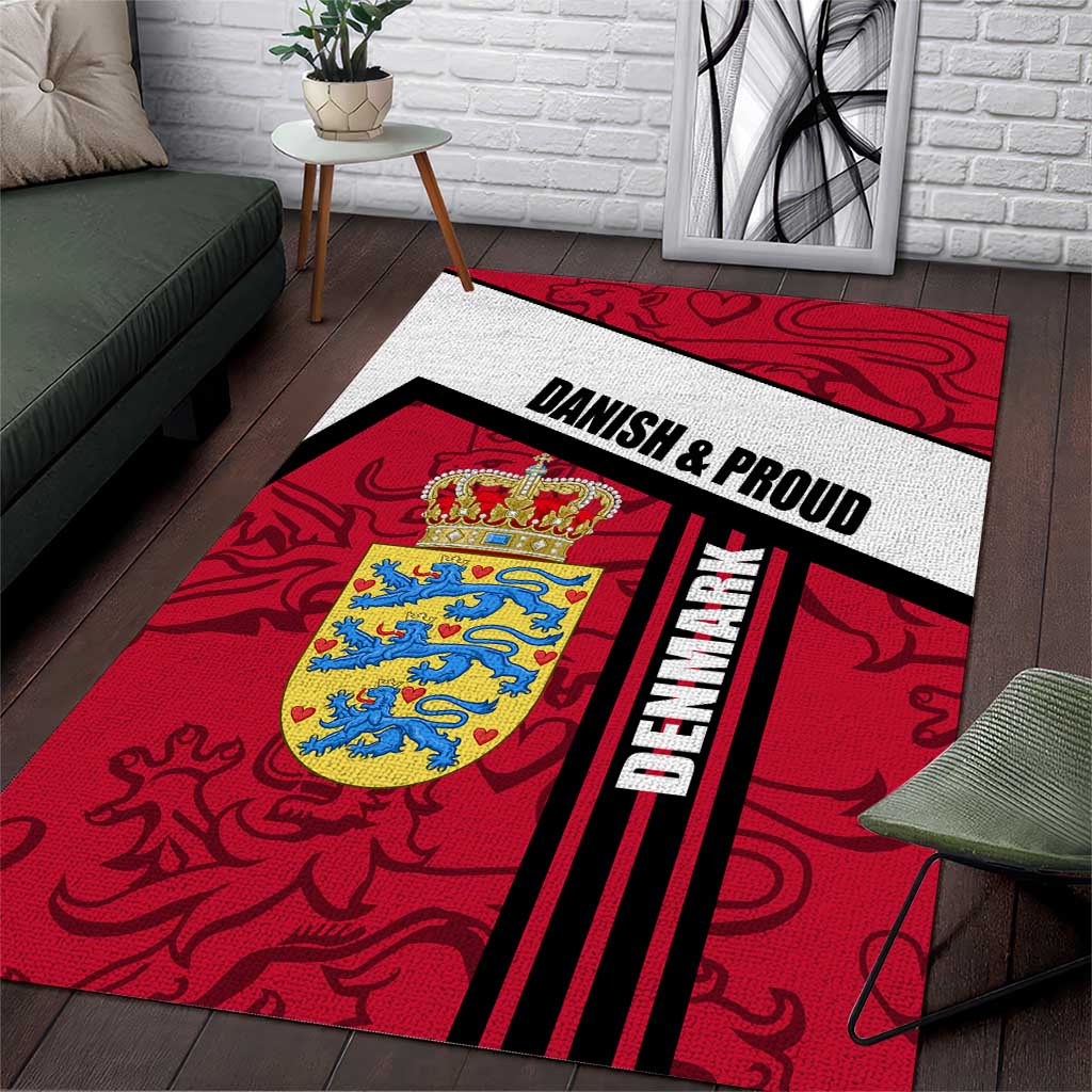 Denmark Area Rug Danish Coat of Arms, National Flag, Bold Scandinavian Heritage Design