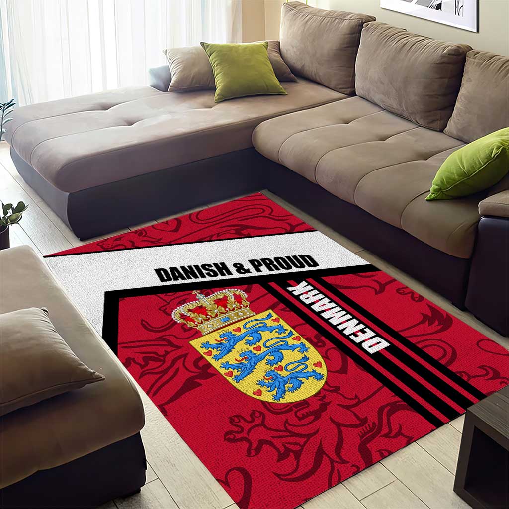 Denmark Area Rug Danish Coat of Arms, National Flag, Bold Scandinavian Heritage Design