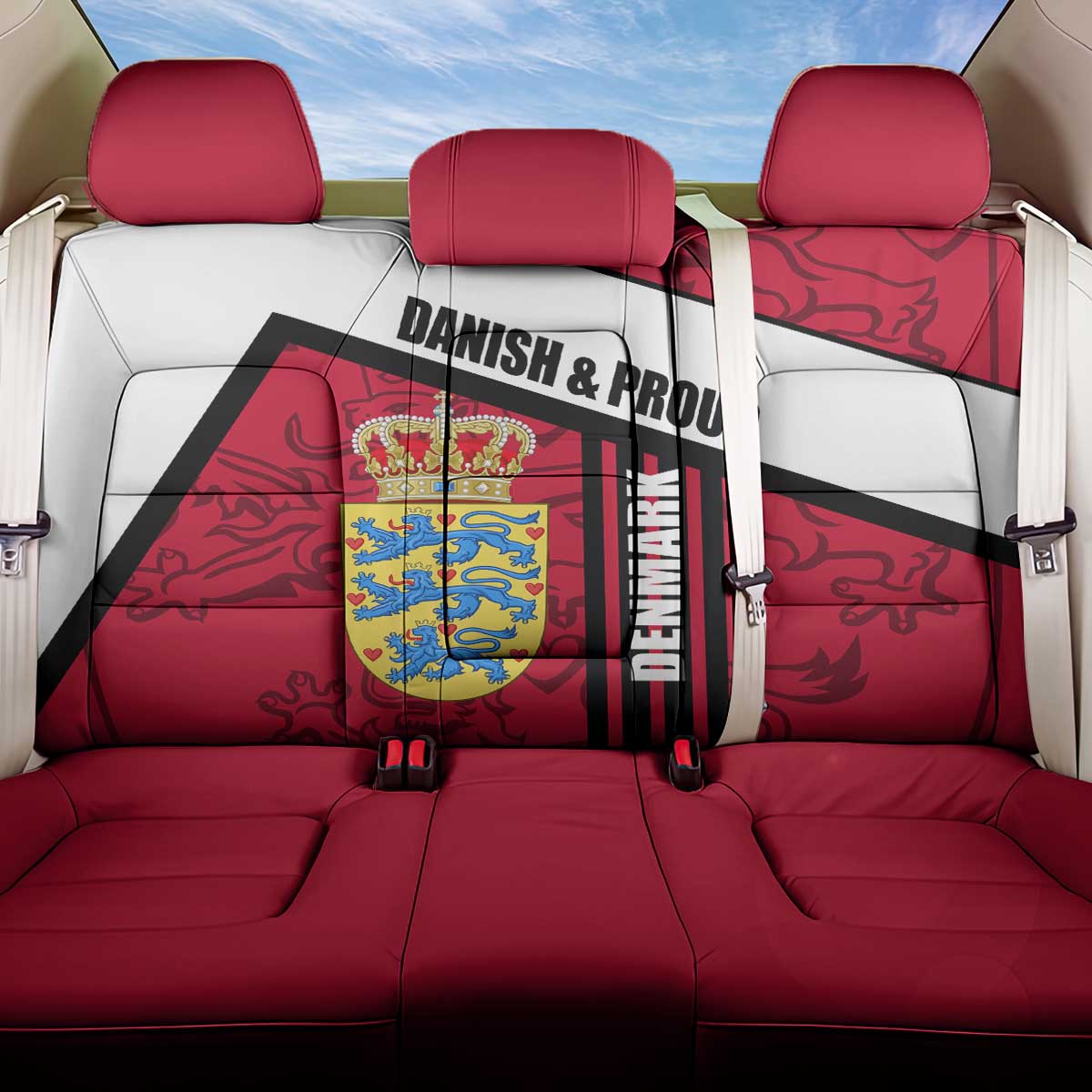 Denmark Back Car Seat Cover Danish Coat of Arms, National Flag, Bold Scandinavian Heritage Design