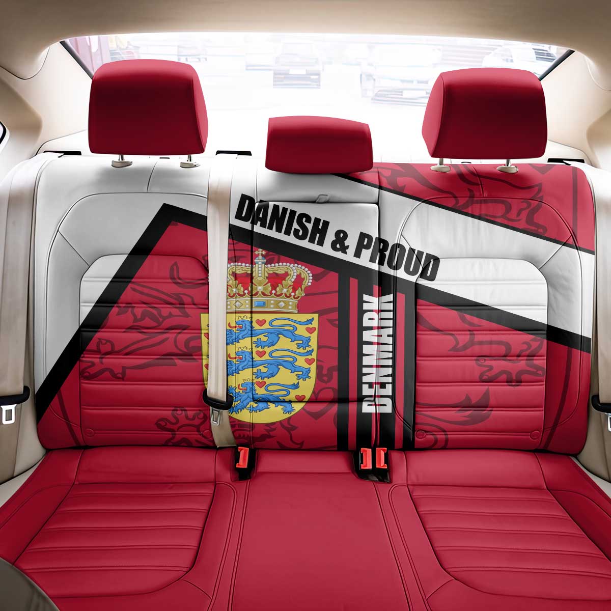 Denmark Back Car Seat Cover Danish Coat of Arms, National Flag, Bold Scandinavian Heritage Design