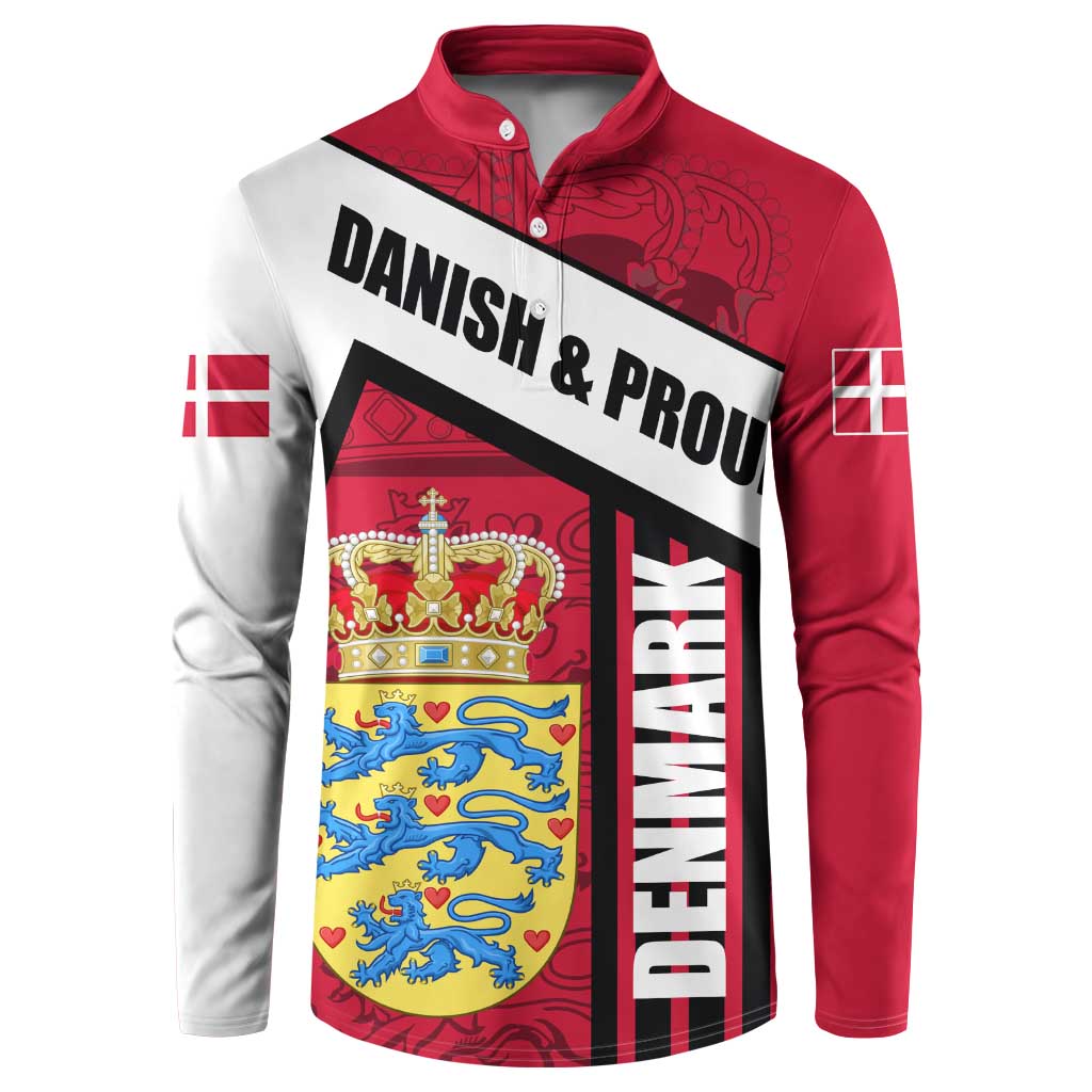Denmark Button Sweatshirt Danish Coat of Arms, National Flag, Bold Scandinavian Heritage Design