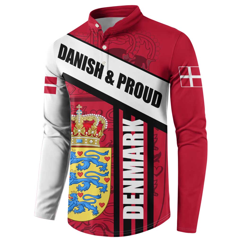 Denmark Button Sweatshirt Danish Coat of Arms, National Flag, Bold Scandinavian Heritage Design