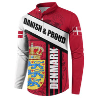 Denmark Button Sweatshirt Danish Coat of Arms, National Flag, Bold Scandinavian Heritage Design