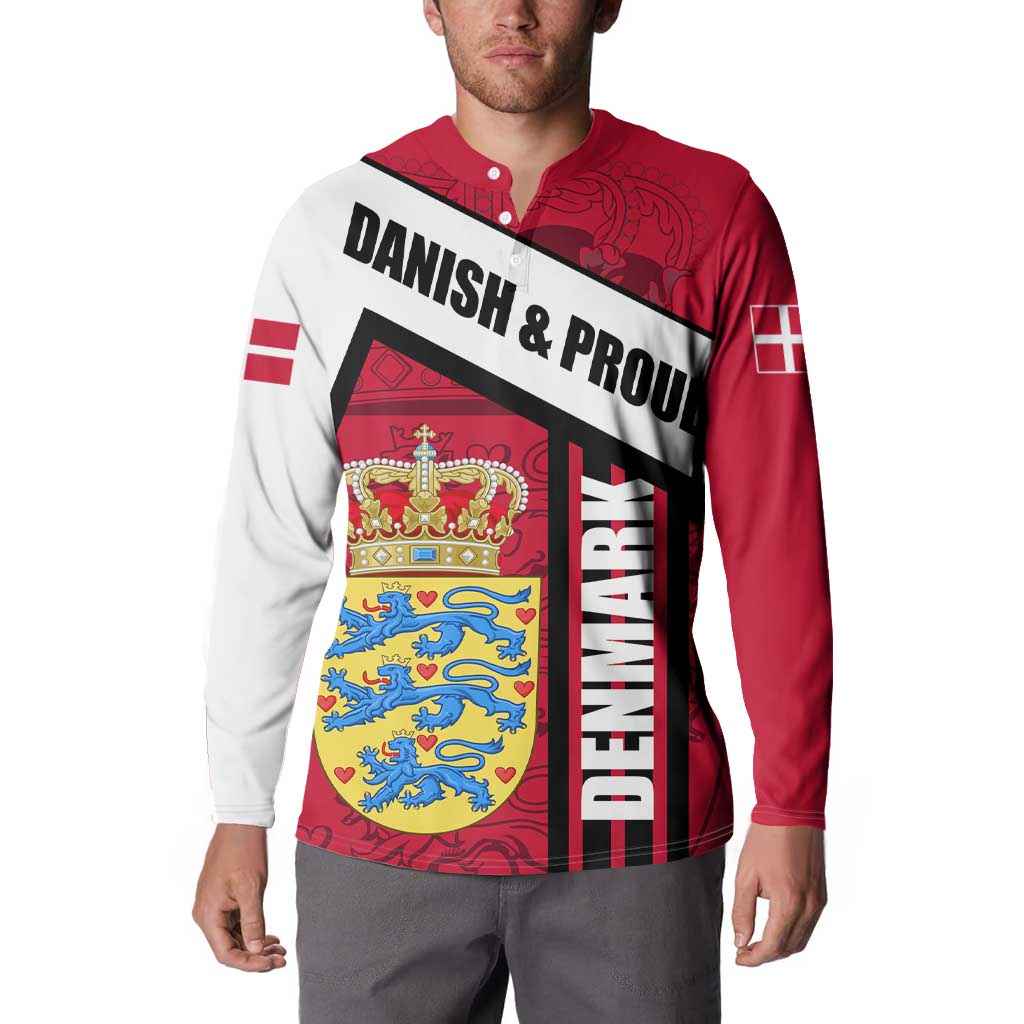 Denmark Button Sweatshirt Danish Coat of Arms, National Flag, Bold Scandinavian Heritage Design