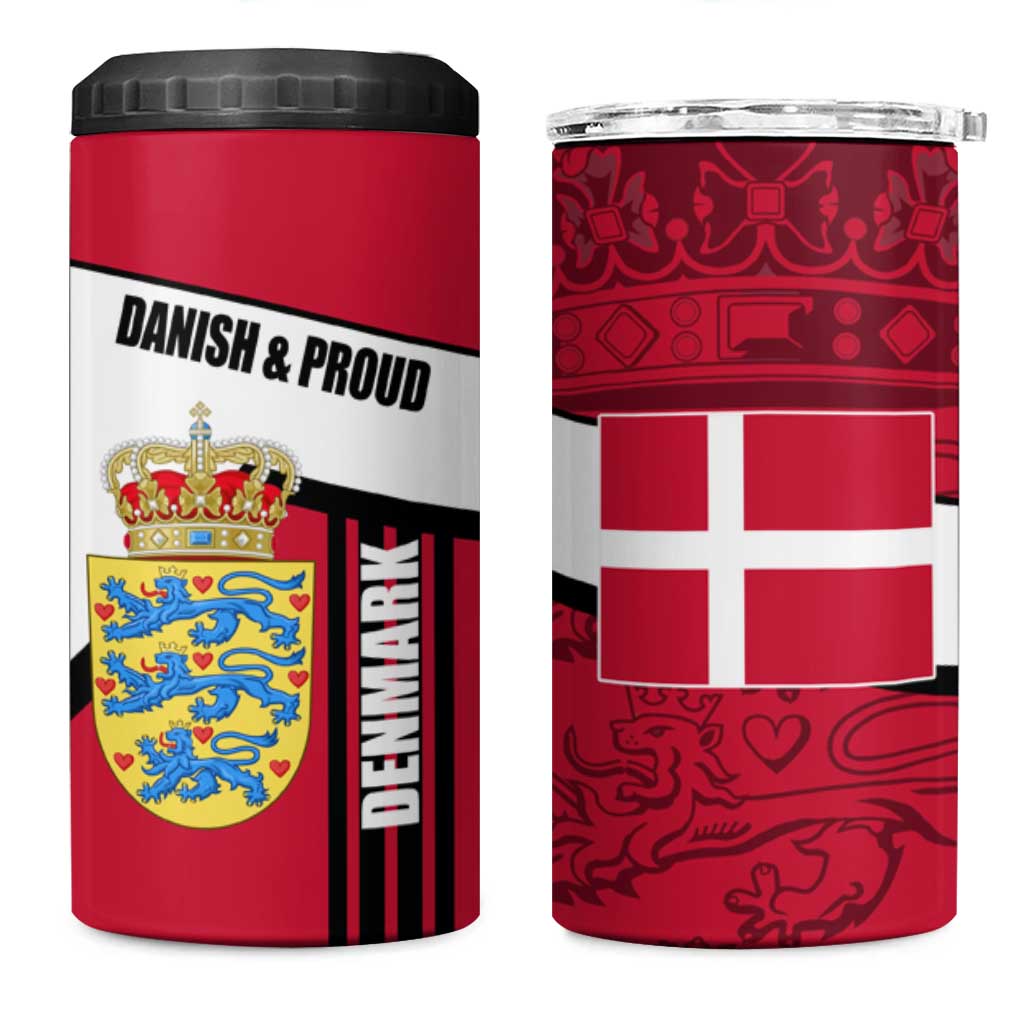 Denmark 4 in 1 Can Cooler Tumbler Danish Coat of Arms, National Flag, Bold Scandinavian Heritage Design