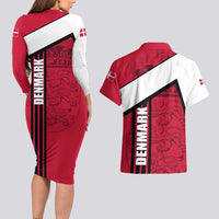 Denmark Couples Matching Long Sleeve Bodycon Dress and Hawaiian Shirt Danish Coat of Arms, National Flag, Bold Scandinavian Heritage Design