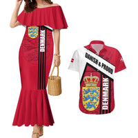 Denmark Couples Matching Mermaid Dress and Hawaiian Shirt Danish Coat of Arms, National Flag, Bold Scandinavian Heritage Design