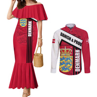Denmark Couples Matching Mermaid Dress and Long Sleeve Button Shirt Danish Coat of Arms, National Flag, Bold Scandinavian Heritage Design
