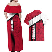 Denmark Couples Matching Off Shoulder Maxi Dress and Hawaiian Shirt Danish Coat of Arms, National Flag, Bold Scandinavian Heritage Design