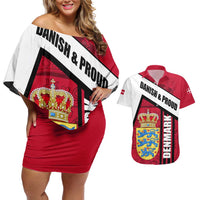 Denmark Couples Matching Off Shoulder Short Dress and Hawaiian Shirt Danish Coat of Arms, National Flag, Bold Scandinavian Heritage Design