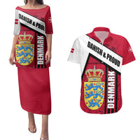 Denmark Couples Matching Puletasi and Hawaiian Shirt Danish Coat of Arms, National Flag, Bold Scandinavian Heritage Design