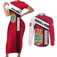 Denmark Couples Matching Short Sleeve Bodycon Dress and Long Sleeve Button Shirt Danish Coat of Arms, National Flag, Bold Scandinavian Heritage Design