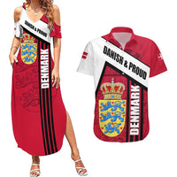 Denmark Couples Matching Summer Maxi Dress and Hawaiian Shirt Danish Coat of Arms, National Flag, Bold Scandinavian Heritage Design
