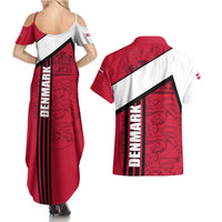 Denmark Couples Matching Summer Maxi Dress and Hawaiian Shirt Danish Coat of Arms, National Flag, Bold Scandinavian Heritage Design