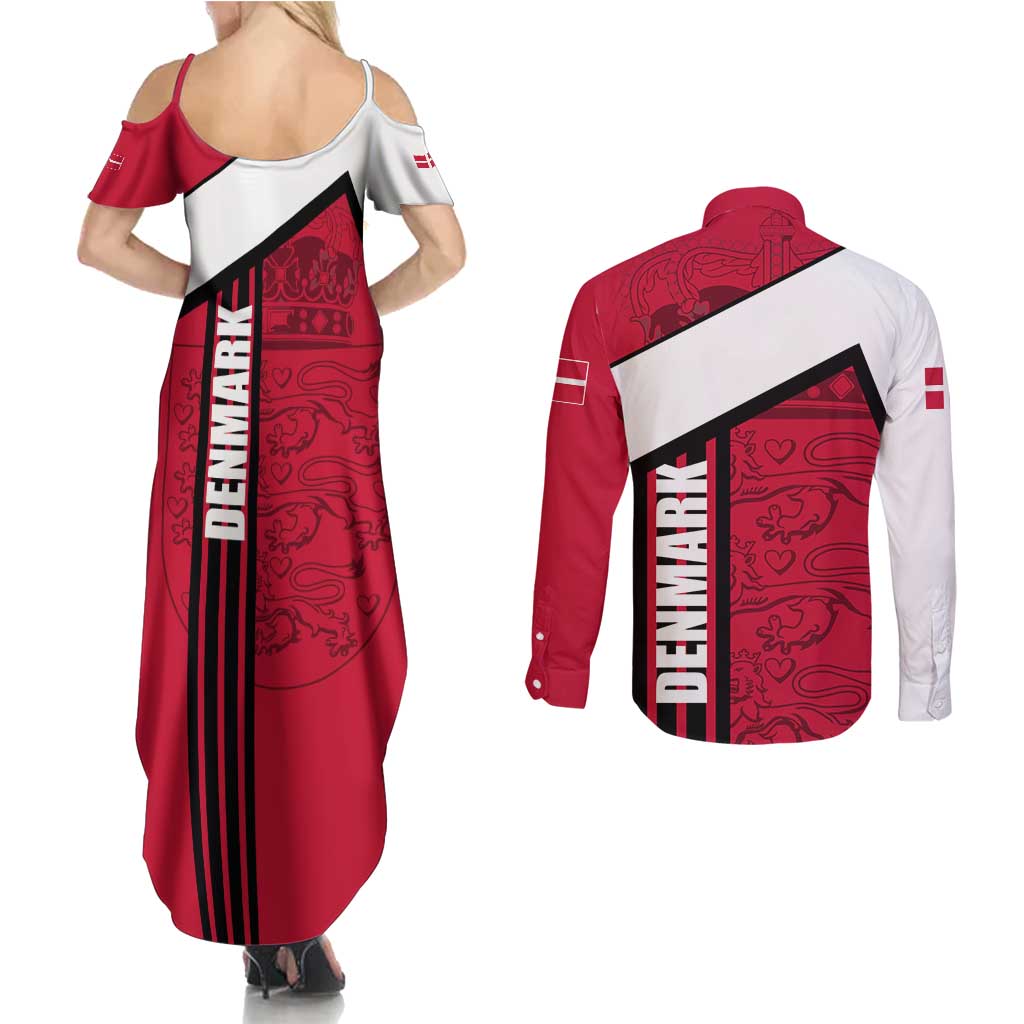 Denmark Couples Matching Summer Maxi Dress and Long Sleeve Button Shirt Danish Coat of Arms, National Flag, Bold Scandinavian Heritage Design