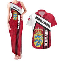Denmark Couples Matching Tank Maxi Dress and Hawaiian Shirt Danish Coat of Arms, National Flag, Bold Scandinavian Heritage Design