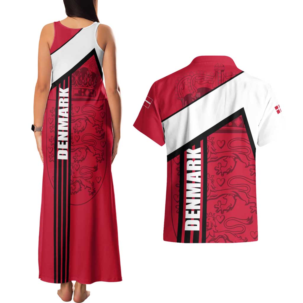 Denmark Couples Matching Tank Maxi Dress and Hawaiian Shirt Danish Coat of Arms, National Flag, Bold Scandinavian Heritage Design