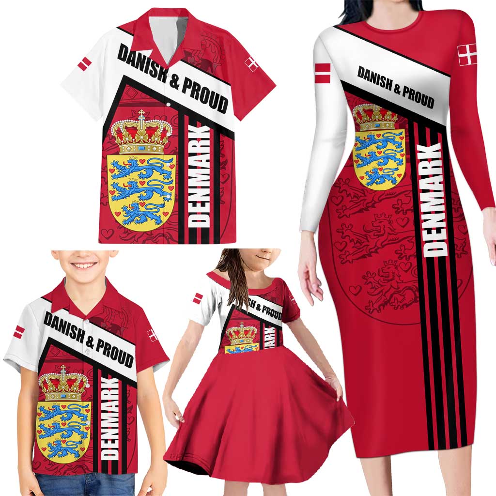 Denmark Family Matching Long Sleeve Bodycon Dress and Hawaiian Shirt Danish Coat of Arms, National Flag, Bold Scandinavian Heritage Design