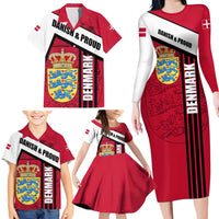Denmark Family Matching Long Sleeve Bodycon Dress and Hawaiian Shirt Danish Coat of Arms, National Flag, Bold Scandinavian Heritage Design