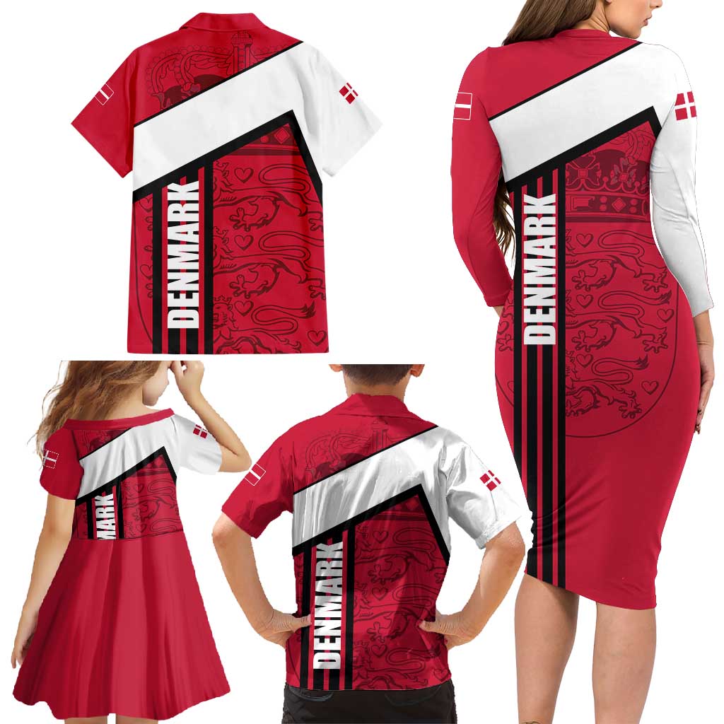 Denmark Family Matching Long Sleeve Bodycon Dress and Hawaiian Shirt Danish Coat of Arms, National Flag, Bold Scandinavian Heritage Design