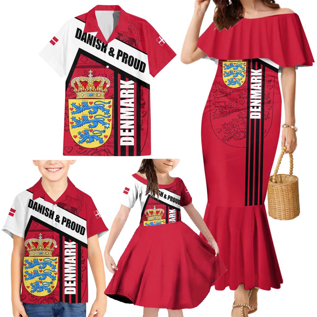 Denmark Family Matching Mermaid Dress and Hawaiian Shirt Danish Coat of Arms, National Flag, Bold Scandinavian Heritage Design