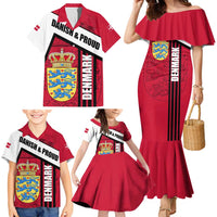 Denmark Family Matching Mermaid Dress and Hawaiian Shirt Danish Coat of Arms, National Flag, Bold Scandinavian Heritage Design