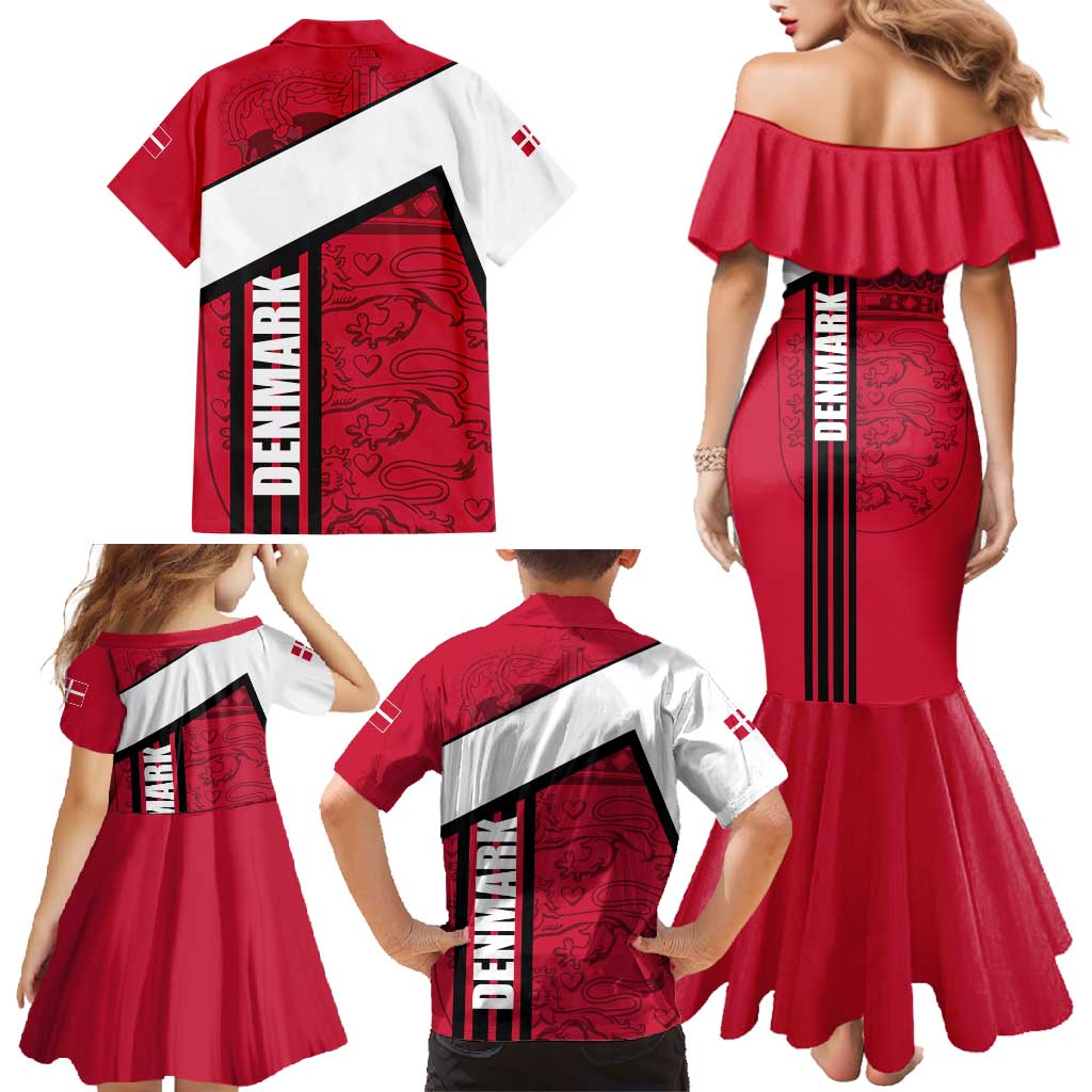 Denmark Family Matching Mermaid Dress and Hawaiian Shirt Danish Coat of Arms, National Flag, Bold Scandinavian Heritage Design
